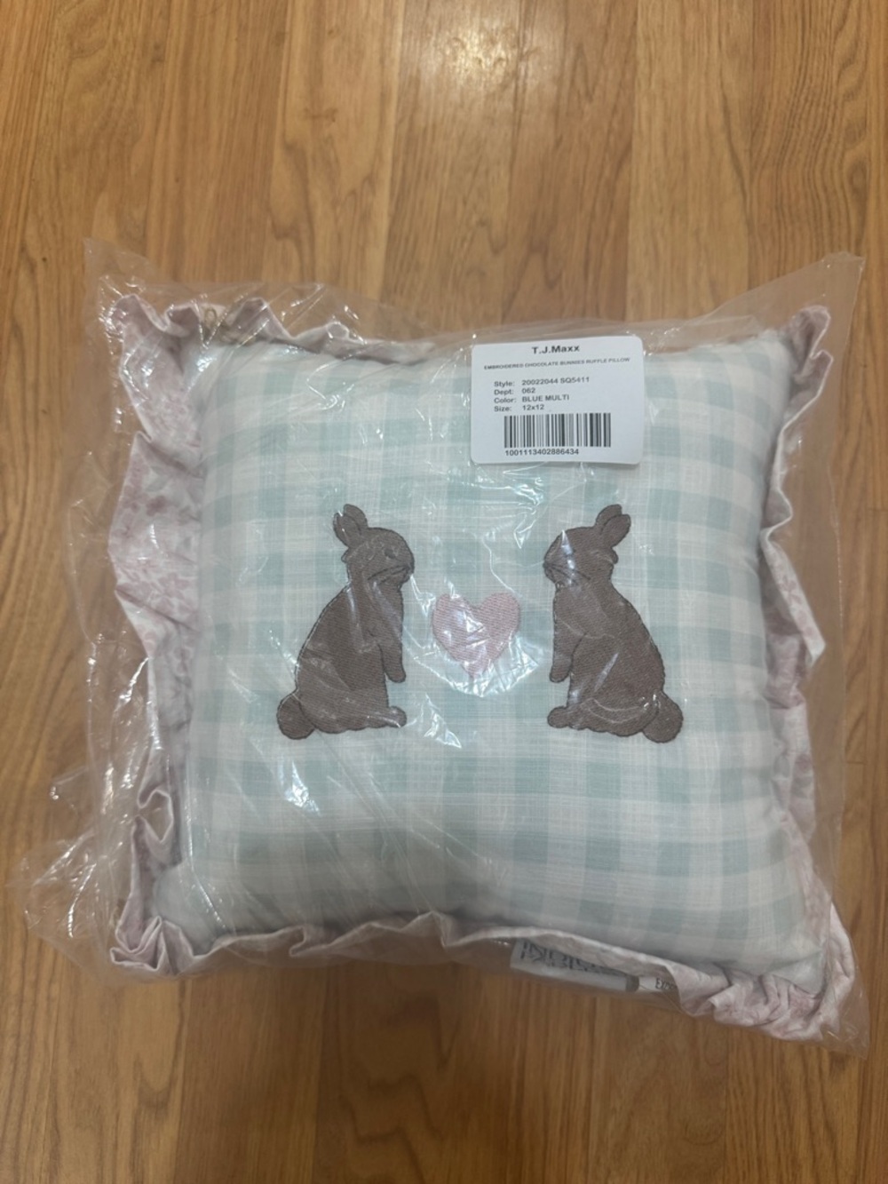 Bunny Love Pillow 🐰💕 Easter Decor Pastel Gingham Throw Pillow